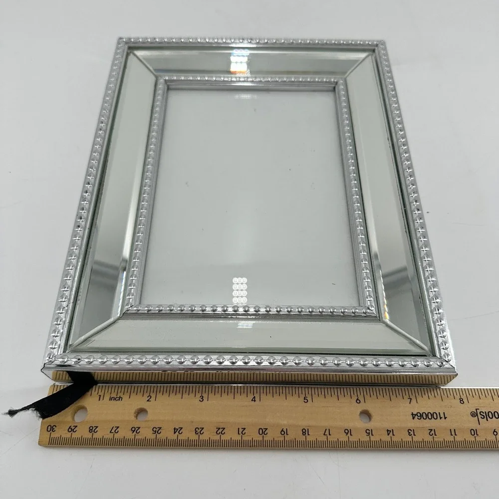 Sheffield Home 5x7 Mirrored Beveled Picture Frame Silver Beaded Trim 5C0057V